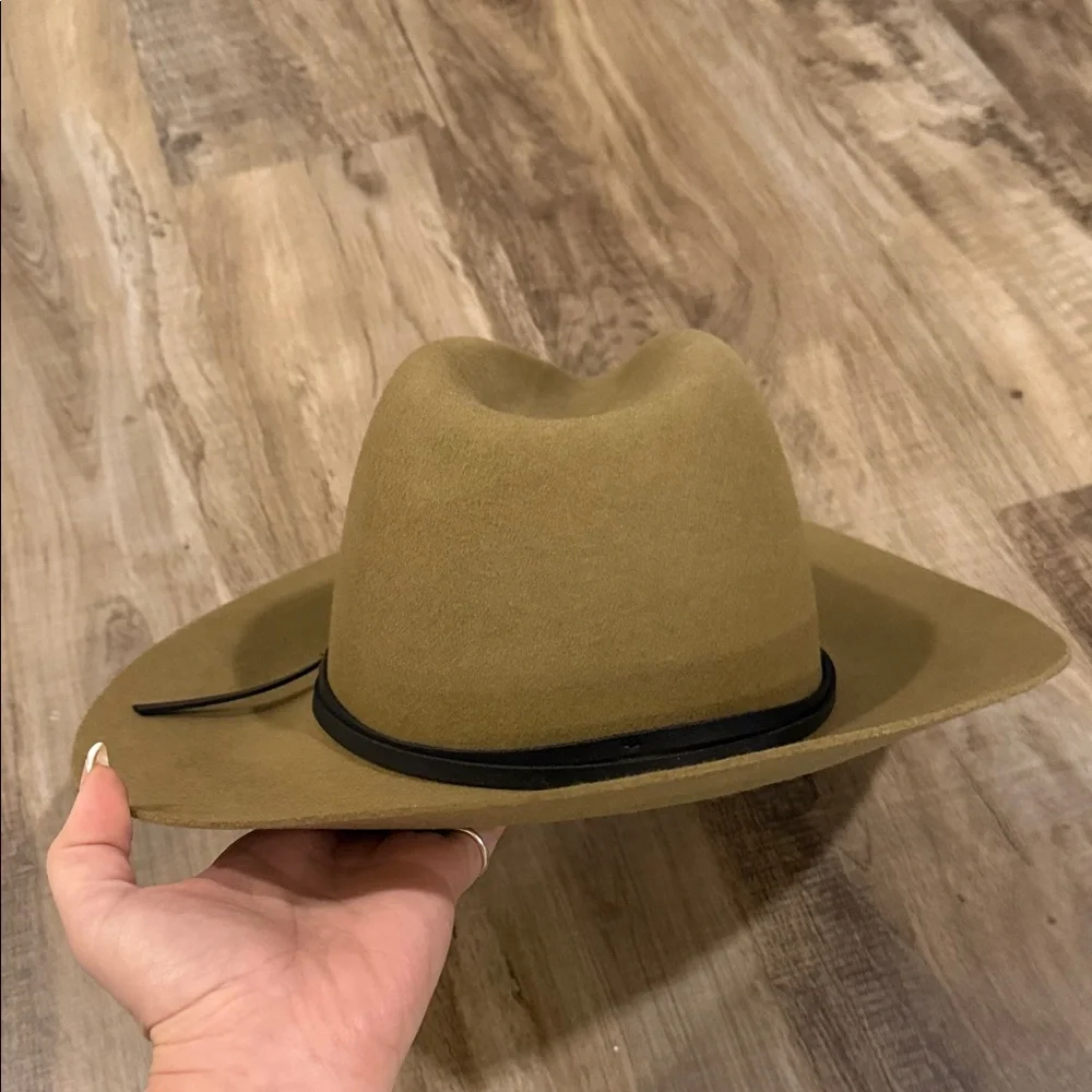 Classic Wide Brim Felt Hat - Tan with Black Band